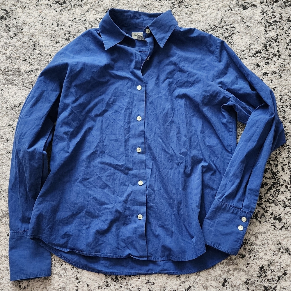 Vintage EDDIE BAUER Button Up Casual Collared Shirt Womens Size M Blue